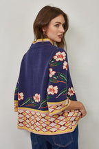 JAQ NAVY FLORAL STITCH MOCK NECK SWEATER