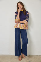 JAQ NAVY FLORAL STITCH MOCK NECK SWEATER