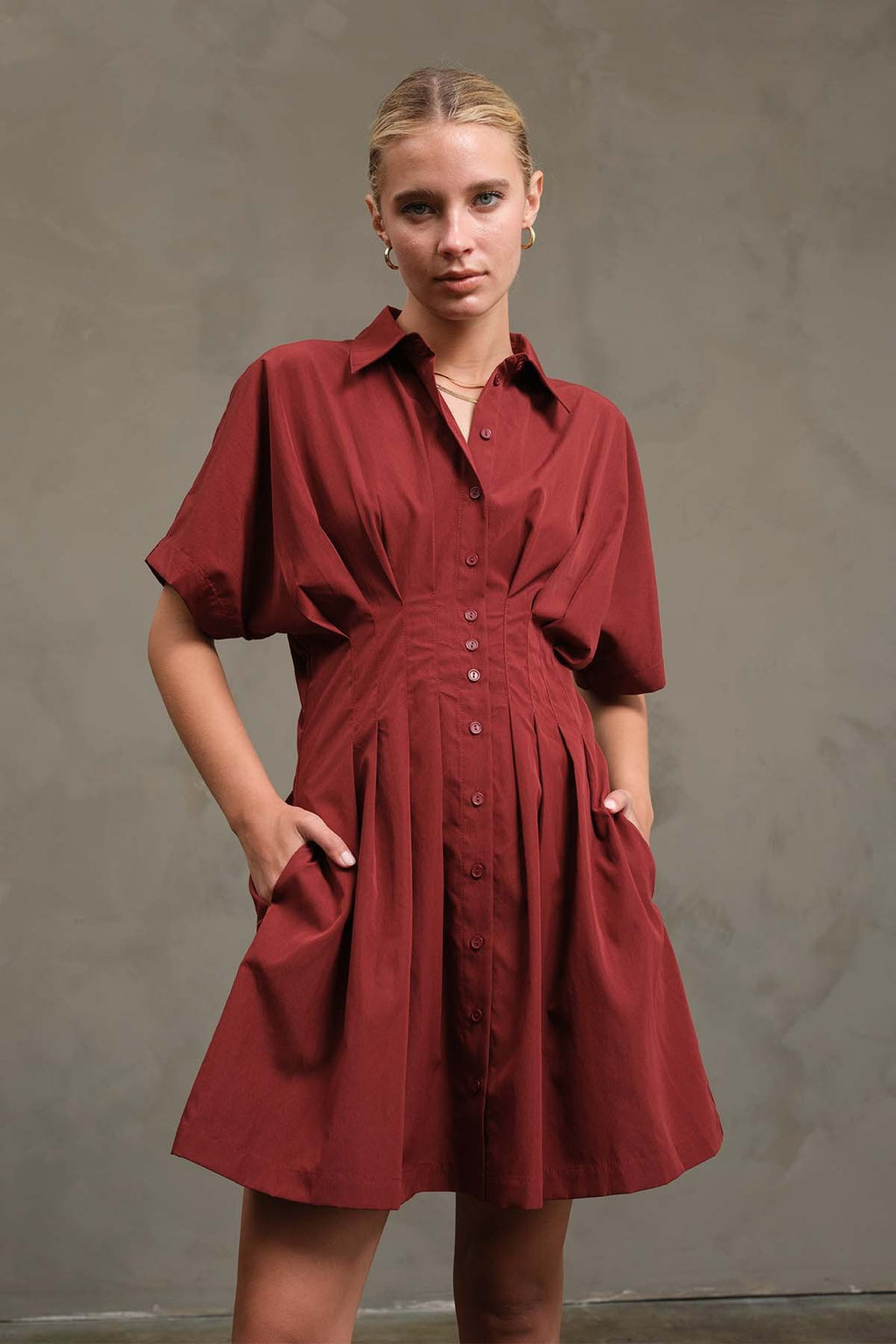 POCKETED PINTUCK SHIRT DRESS