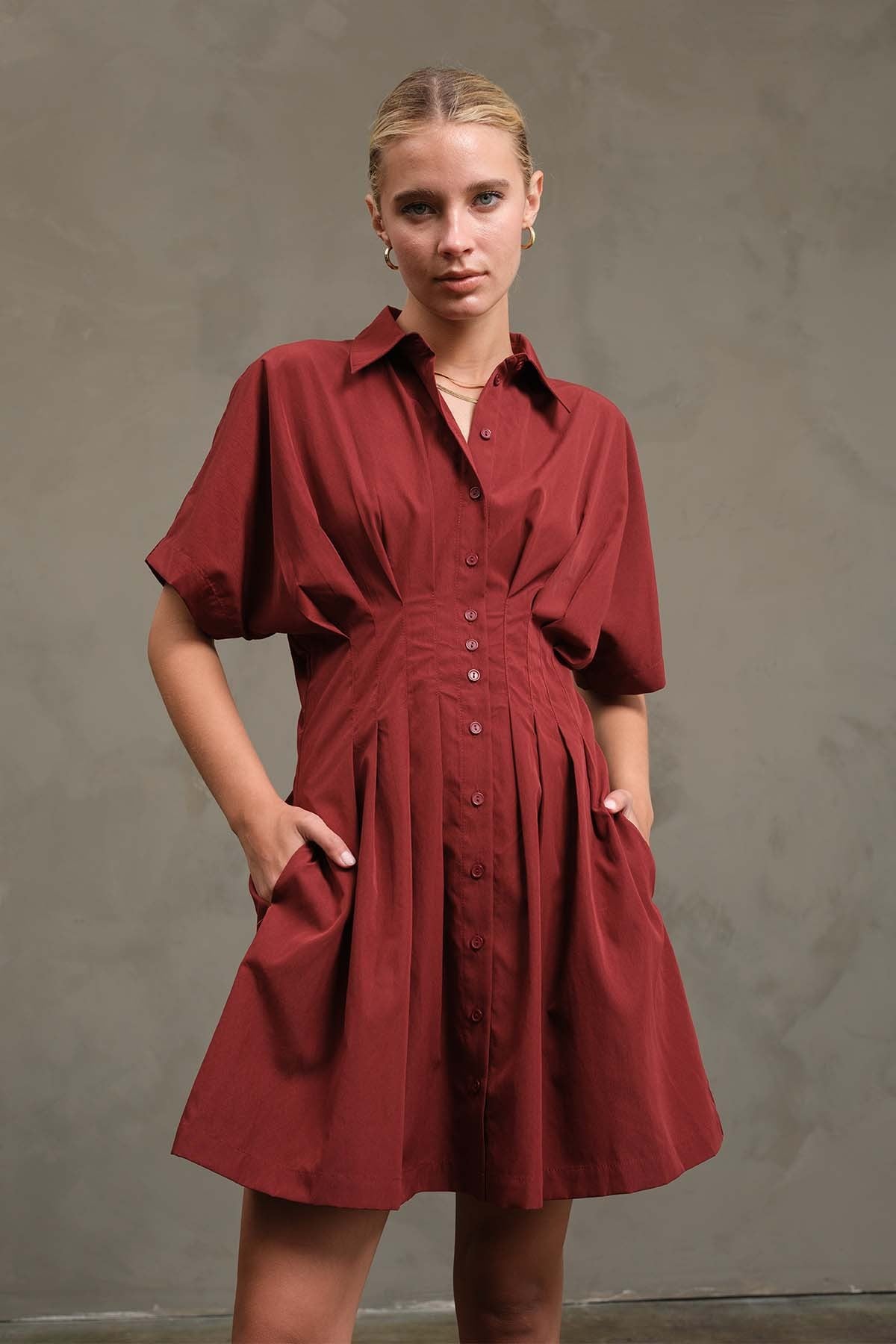 POCKETED PINTUCK SHIRT DRESS
