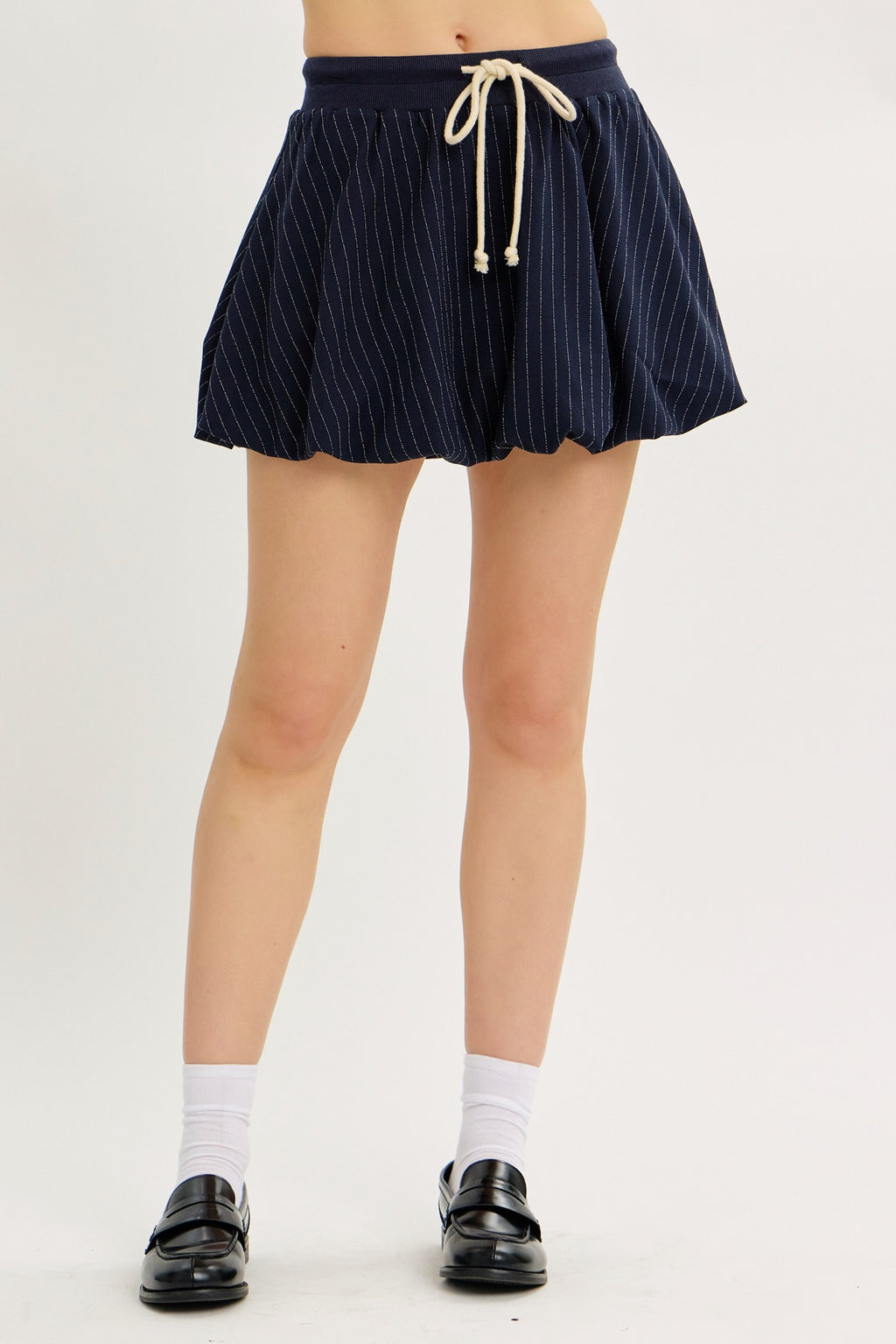 NAVY STRIPED MINI BUBBLE SKORT