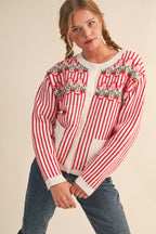 MERRY FLORAL STRIPED SWEATER CARDIGAN