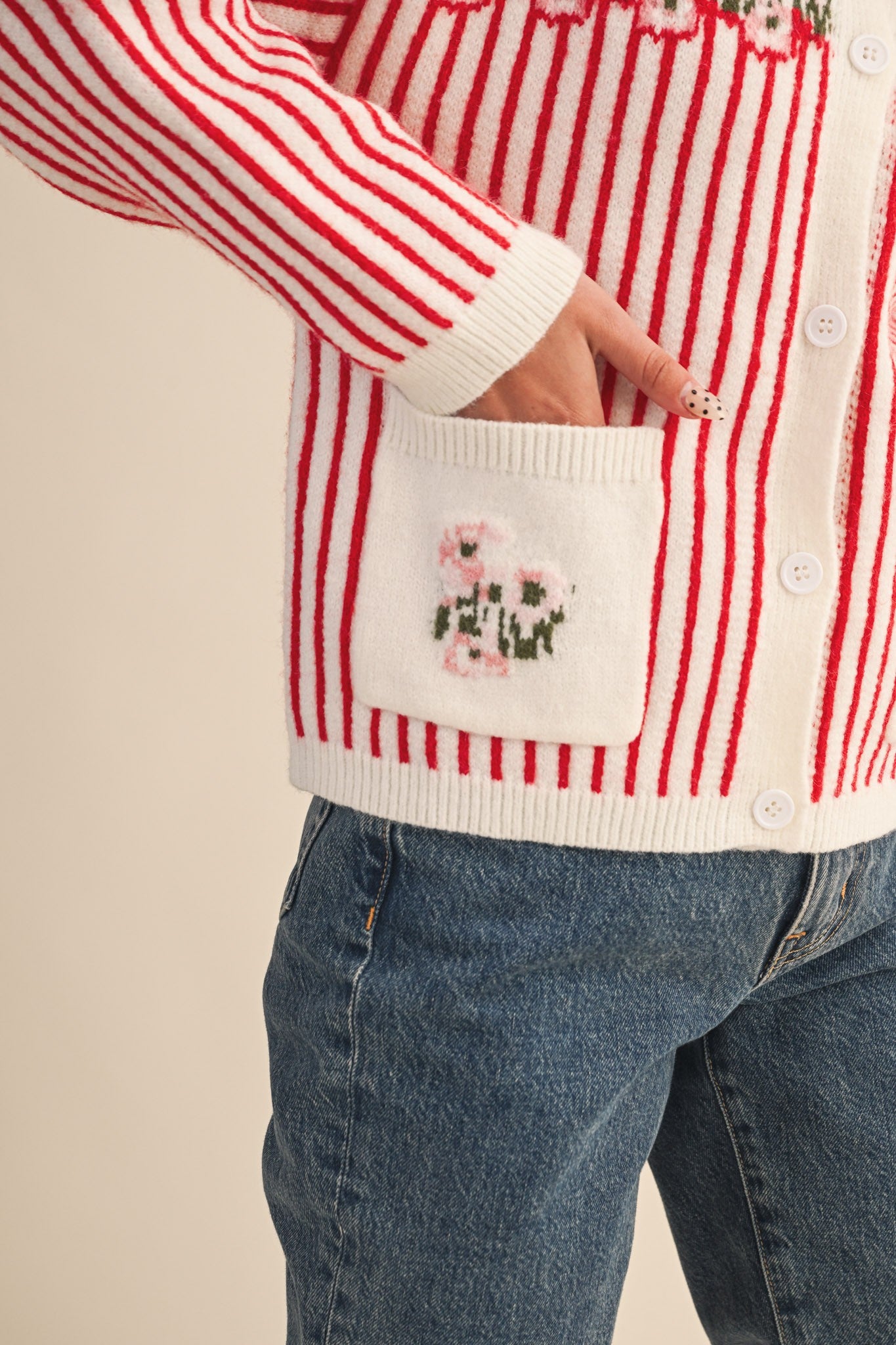 MERRY FLORAL STRIPED SWEATER CARDIGAN