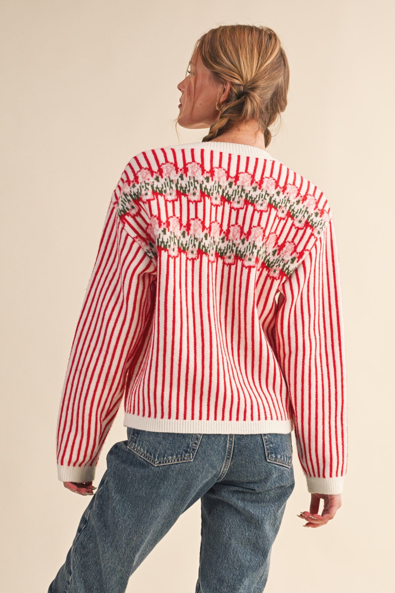 MERRY FLORAL STRIPED SWEATER CARDIGAN