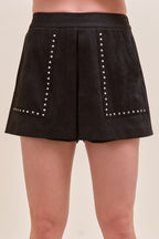STUDDED PATCH POCKET SUEDE SKORT
