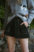 STUDDED PATCH POCKET SUEDE SKORT