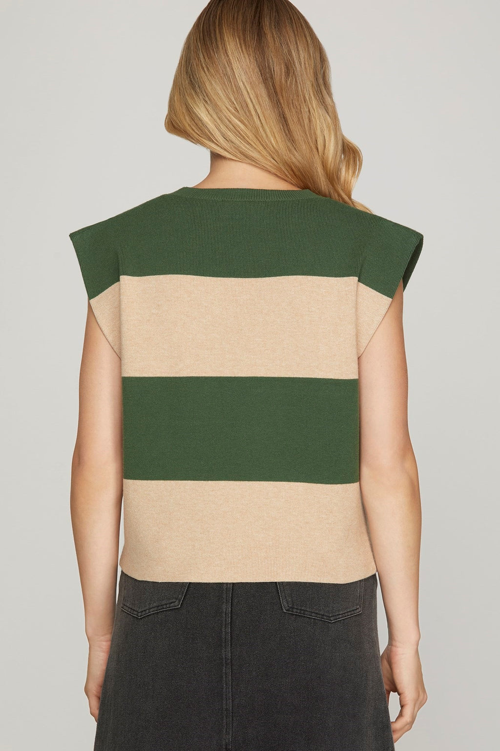 STRIPED SWEATER OLIVE/CREAM FALL TOP