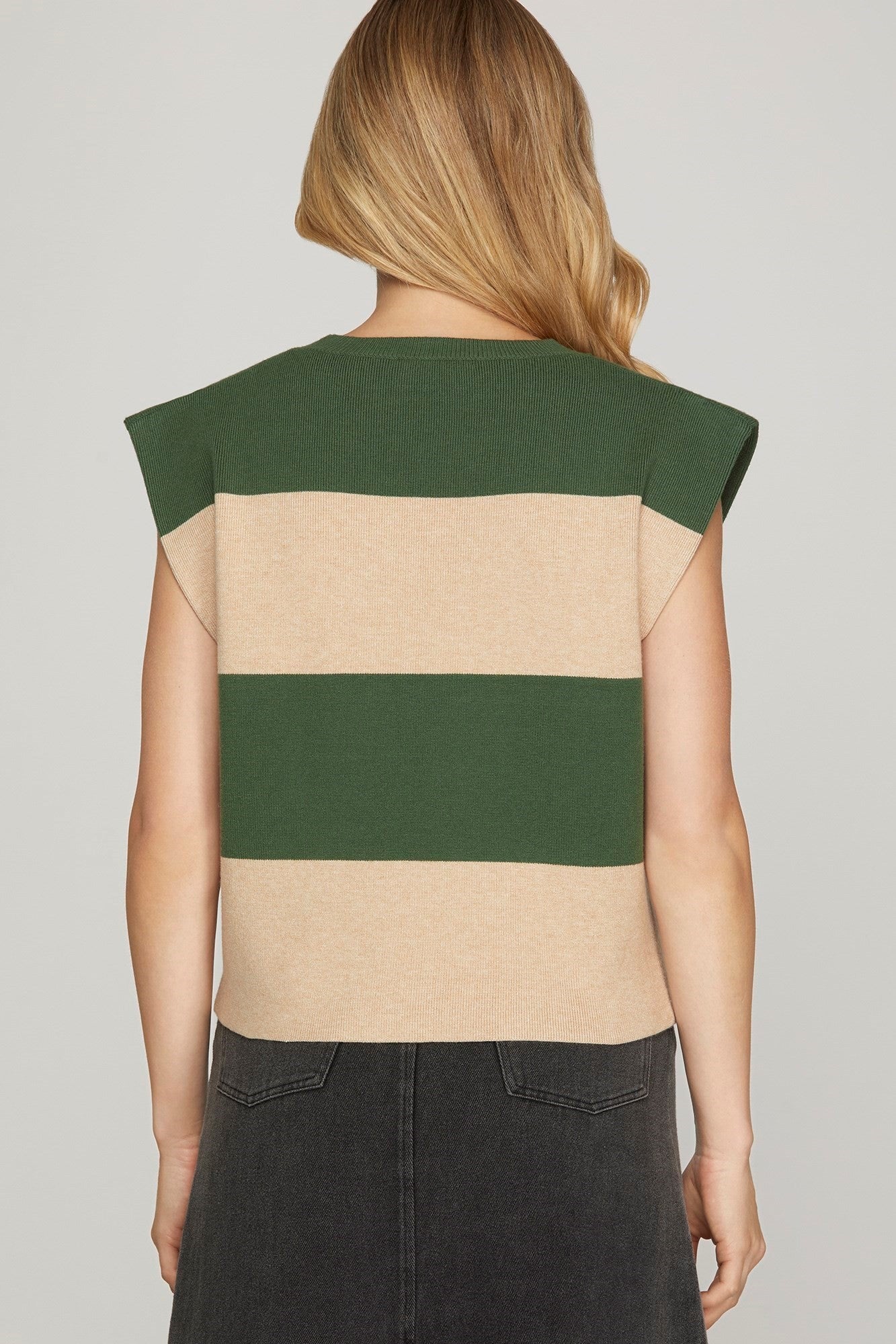 STRIPED SWEATER OLIVE/CREAM FALL TOP
