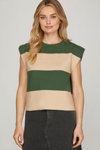 STRIPED SWEATER OLIVE/CREAM FALL TOP