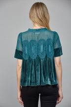 TEAL VELVET LACE BABYDOLL TOP