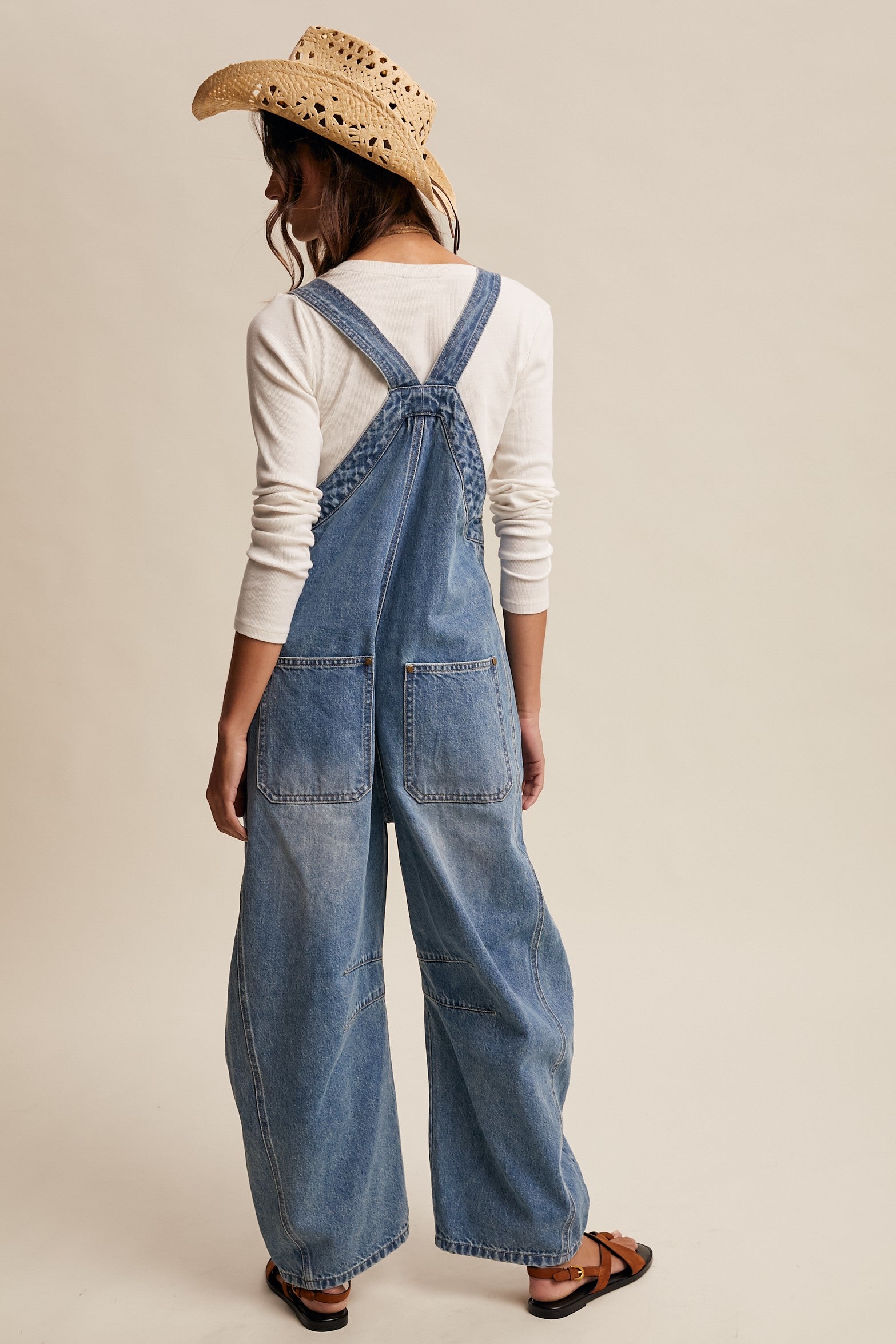 WESTERN WIDE LEG DENIM OVERALLS