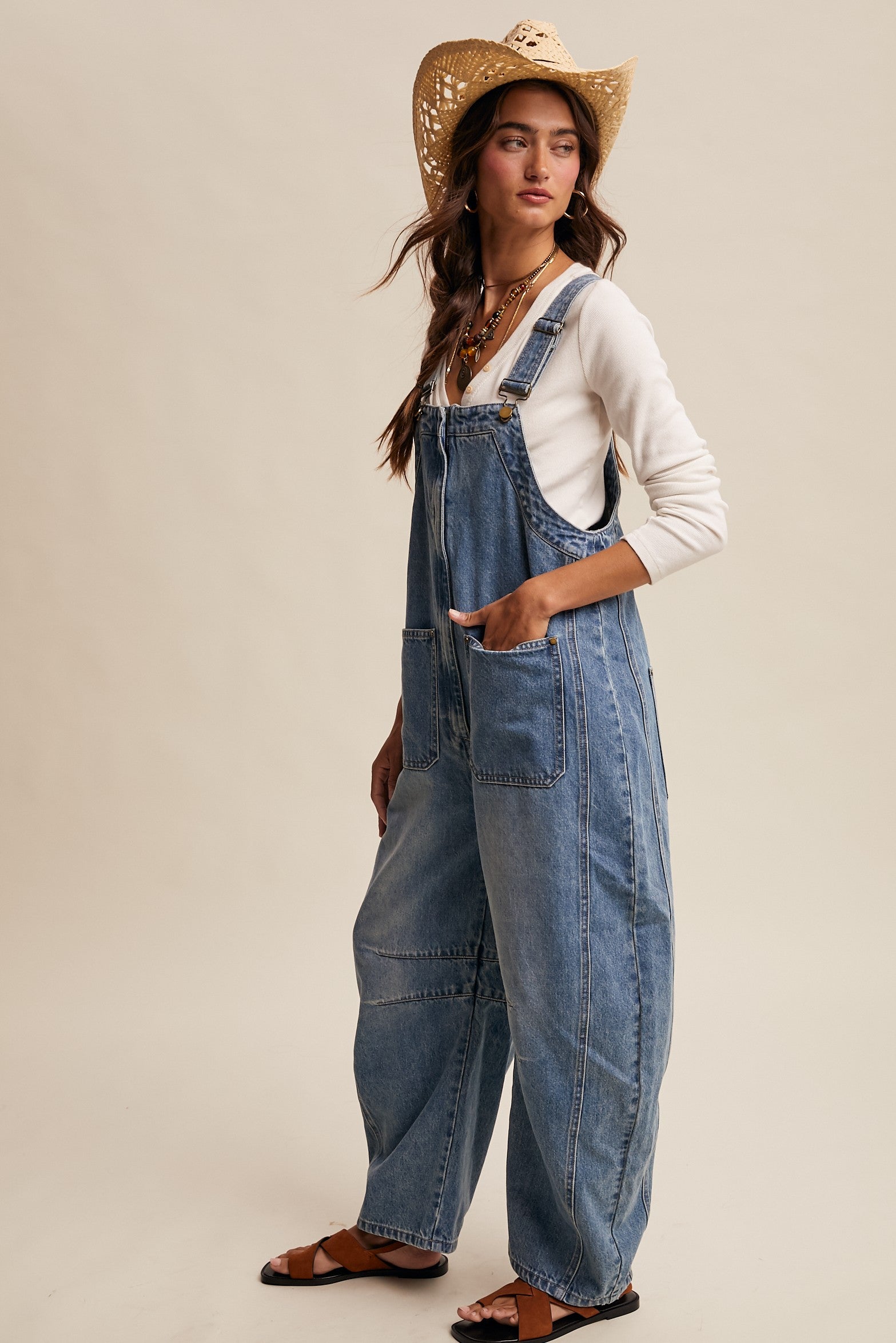 WESTERN WIDE LEG DENIM OVERALLS