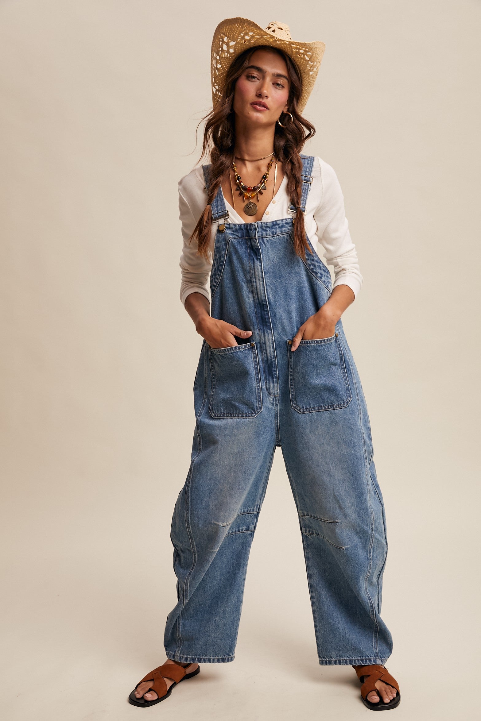 WESTERN WIDE LEG DENIM OVERALLS
