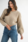 LT. MOCHA CHUNKY KNIT BALLOON SLEEVE PULL OVER