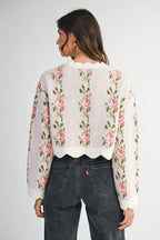 JAC FLORAL SWEATER W/ SCALLOP HEM