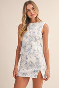 FIONA FLORAL TWILL OPEN BACK TOP