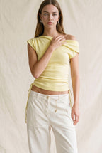 LEMON RUCHED SHOULDER TOP