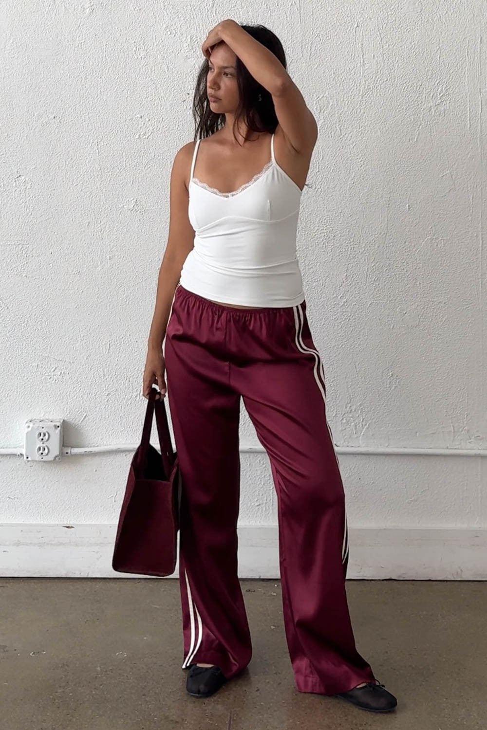 COVE SATIN WINE PANT W/ SIDE STRIPES