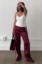 COVE SATIN WINE PANT W/ SIDE STRIPES