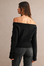 OFF SHOULDER KNIT BLACK CROPPED SWEATER