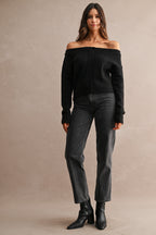 OFF SHOULDER KNIT BLACK CROPPED SWEATER