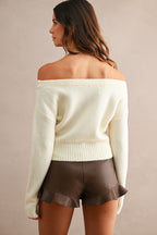 CREAM OFF SHOULDER LS SWEATER