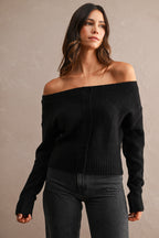 OFF SHOULDER KNIT BLACK CROPPED SWEATER