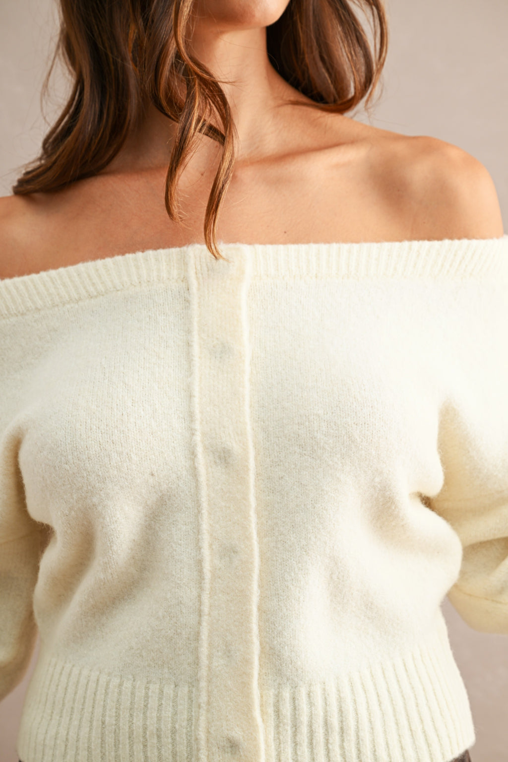 CREAM OFF SHOULDER LS SWEATER