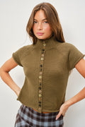JENNA BUTTON UP KNIT TOP (OLIVE)