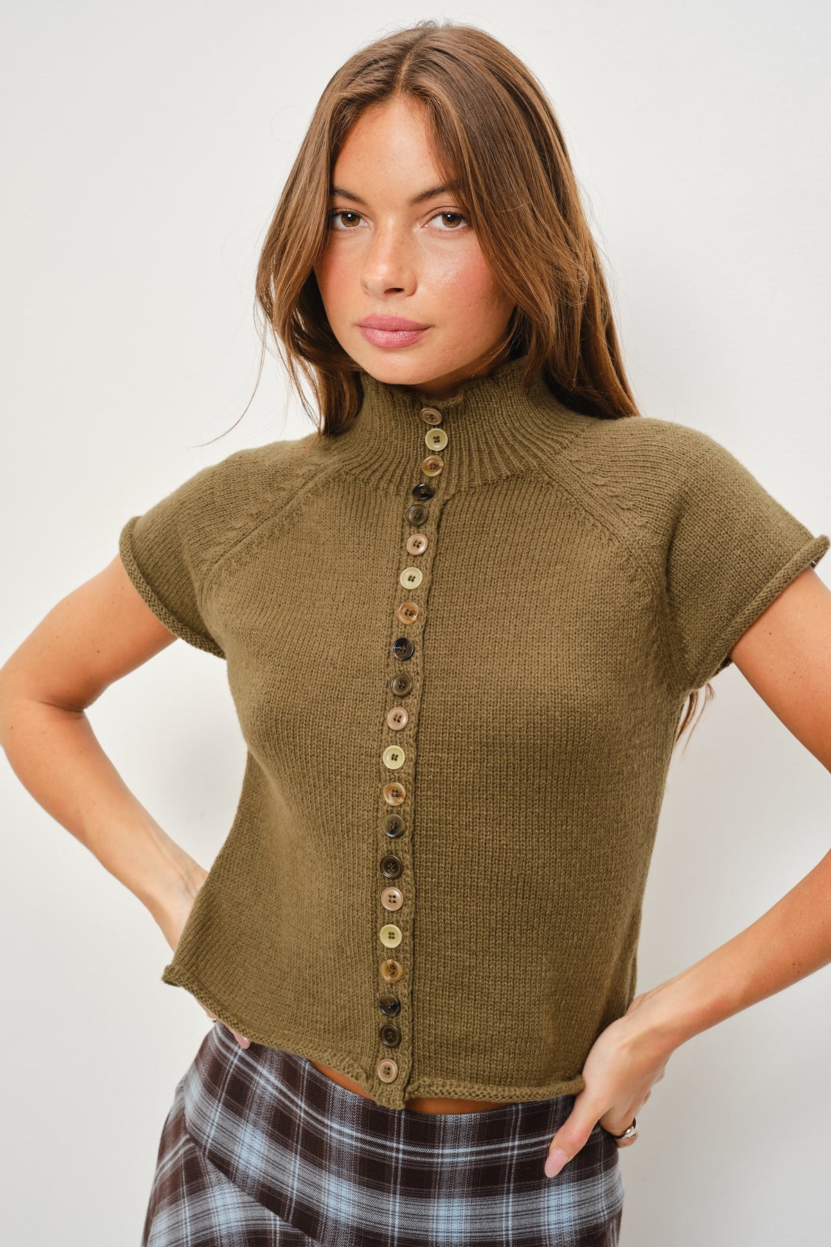 JENNA BUTTON UP KNIT TOP (OLIVE)