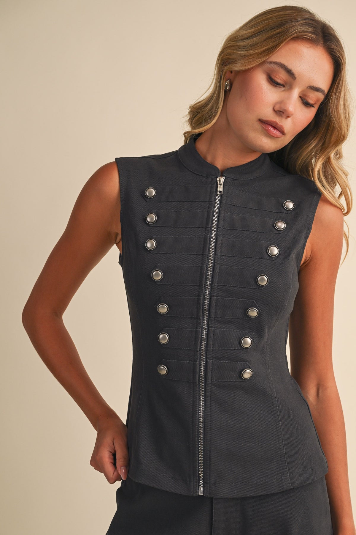 CHARCOAL TWILL MILITARY VEST