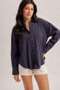 NAVY PINSTRIPE BOYFRIEND SHIRT