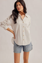 WHITE PINSTRIPE BOYFRIEND SHIRT