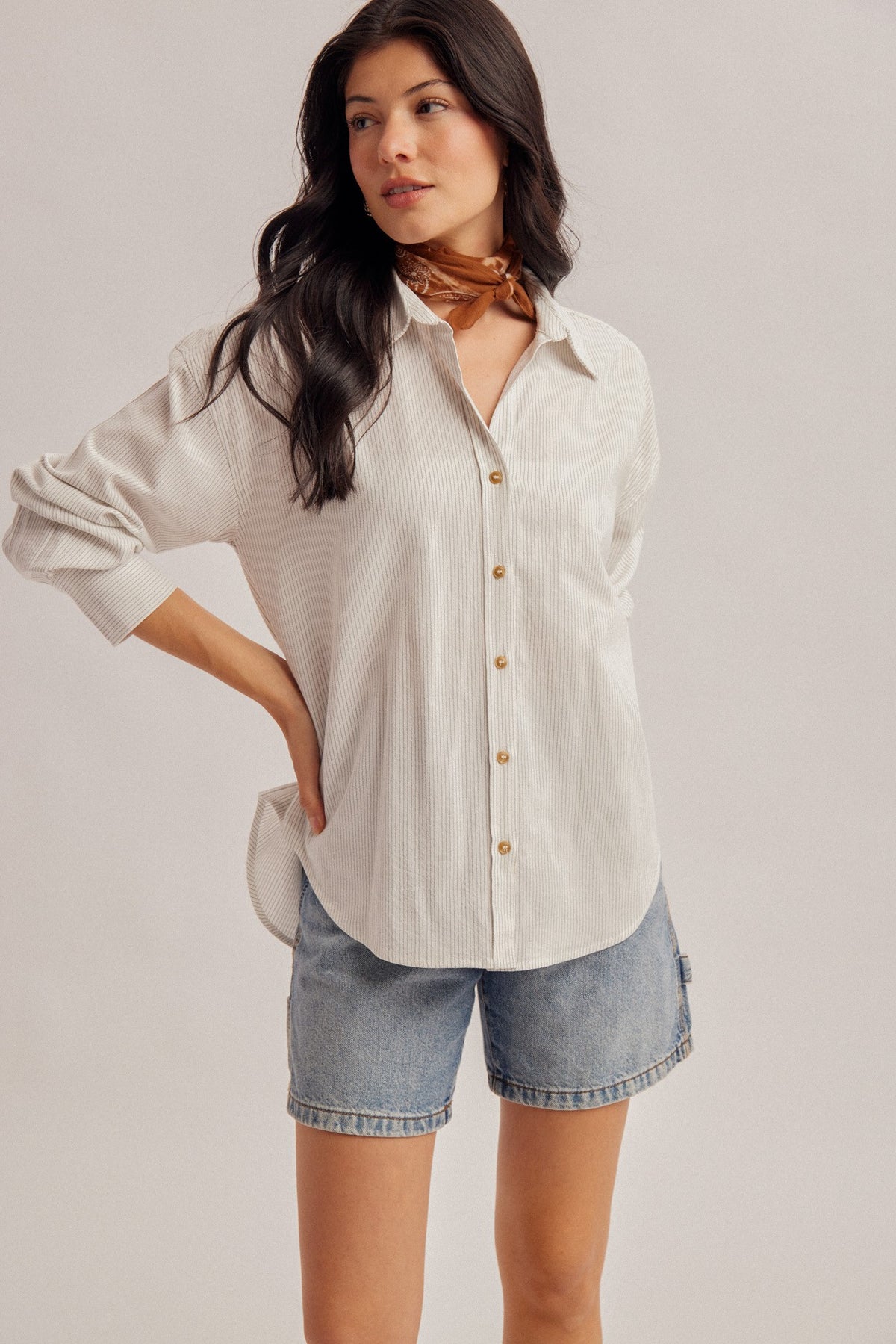 WHITE PINSTRIPE BOYFRIEND SHIRT