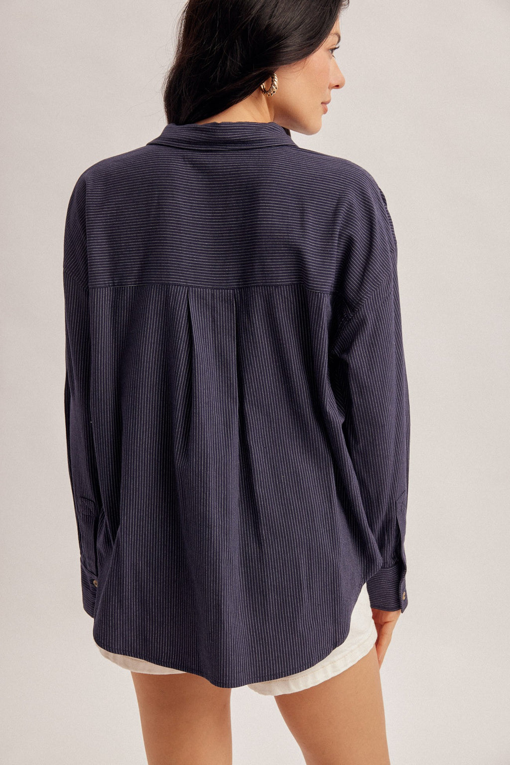 NAVY PINSTRIPE BOYFRIEND SHIRT