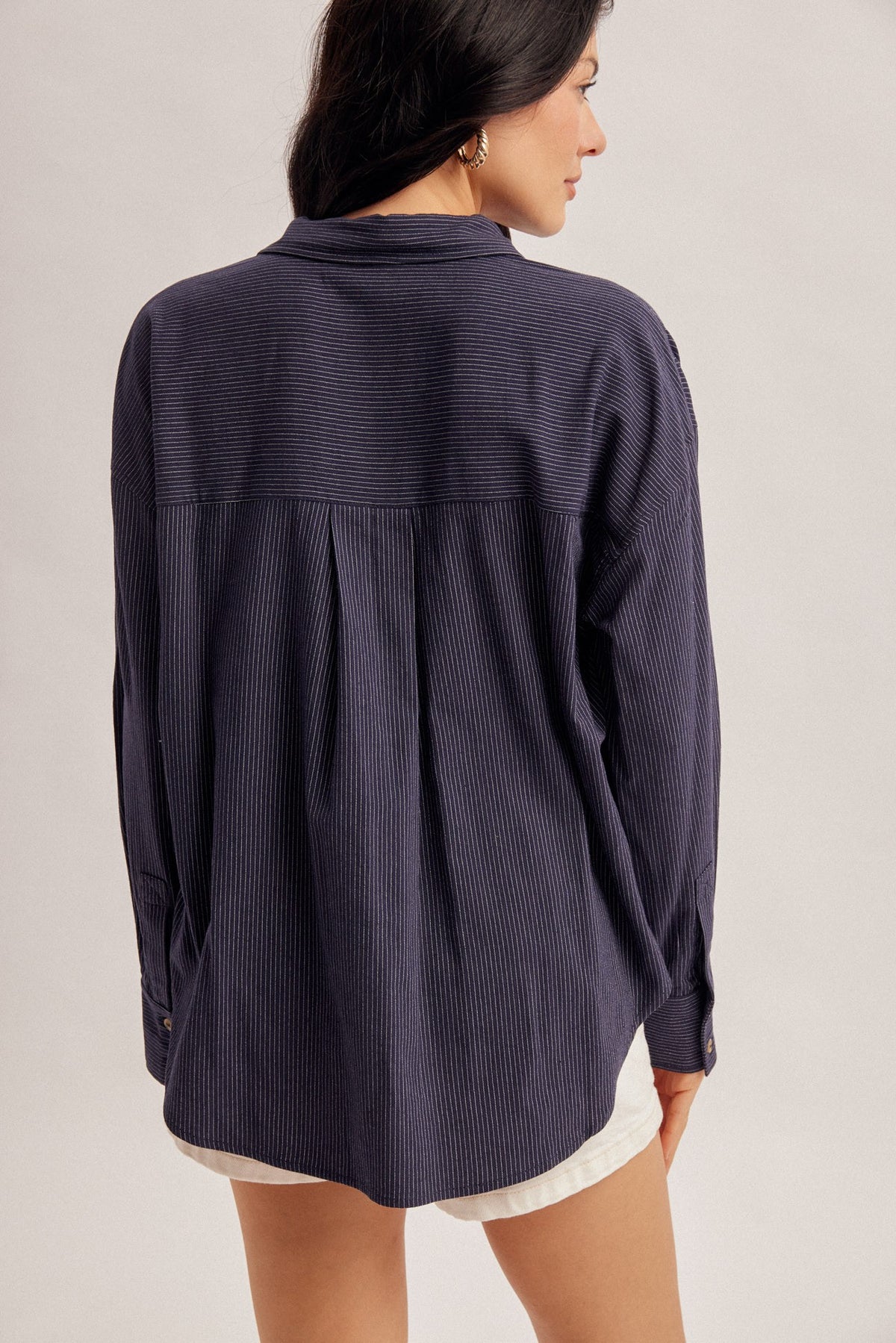 NAVY PINSTRIPE BOYFRIEND SHIRT