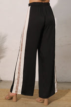 BLACK SILK COLOR BLOCK PANTS