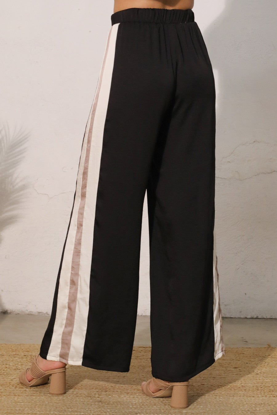 BLACK SILK COLOR BLOCK PANTS