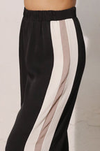 BLACK SILK COLOR BLOCK PANTS