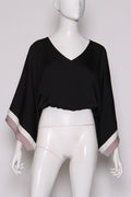 BLACK SILK COLOR BLOCK KIMONO BUBBLE TOP