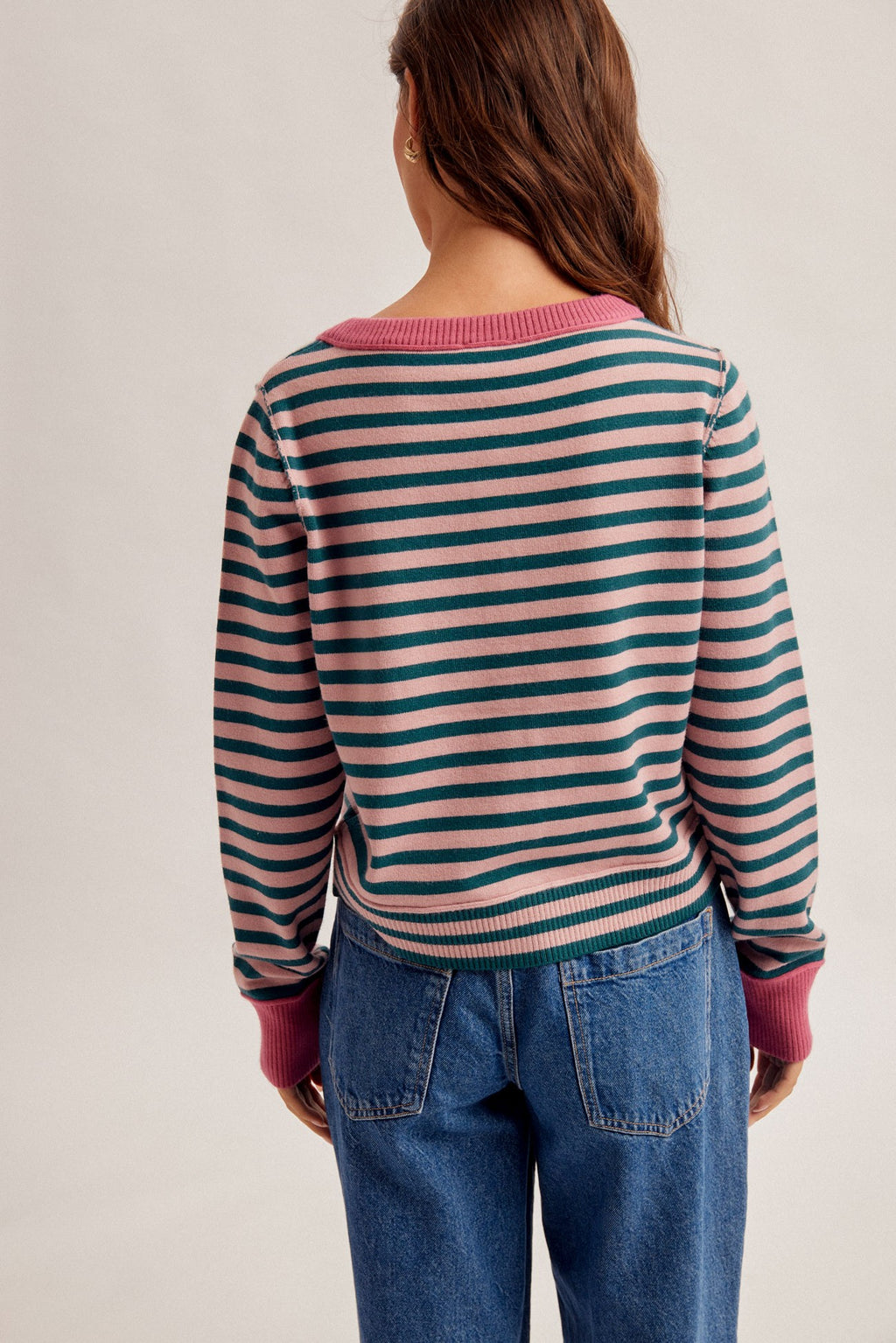 GREEN/ROSE STRIPE CARDIGAN