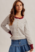 HGREY/BURGUNDY STRIPE CARDIGAN