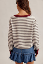 HGREY/BURGUNDY STRIPE CARDIGAN