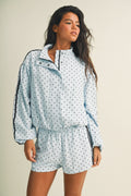 POLKA DOT SIDE STRIPE FUNNEL NECK JACKET (BLUE)
