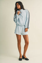 POLKA DOT SIDE STRIPE FUNNEL NECK JACKET (BLUE)