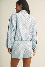 POLKA DOT SIDE STRIPE FUNNEL NECK JACKET (BLUE)