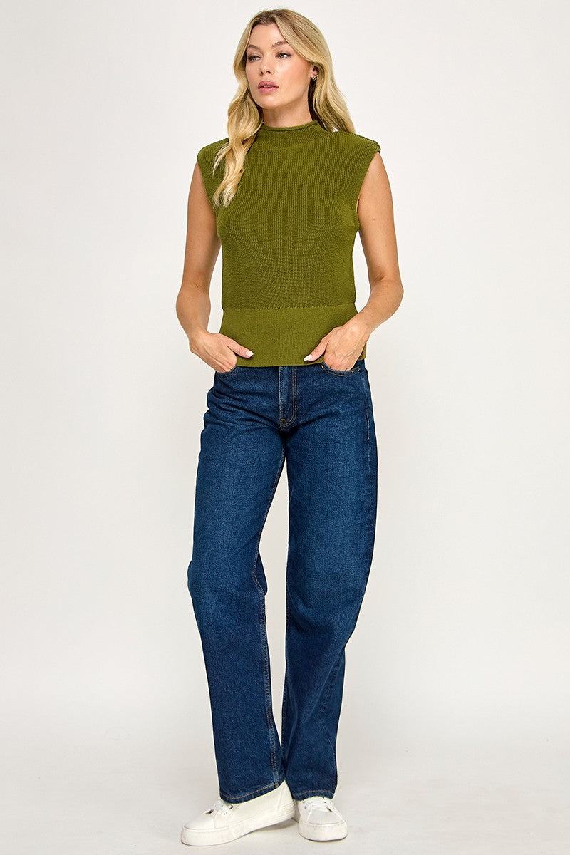 MOCK NECK POWER TOP OLIVE