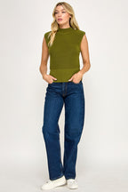 MOCK NECK POWER TOP OLIVE