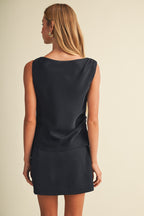 SATIN DRAPE COWL NECK TOP (DK. NAVY)