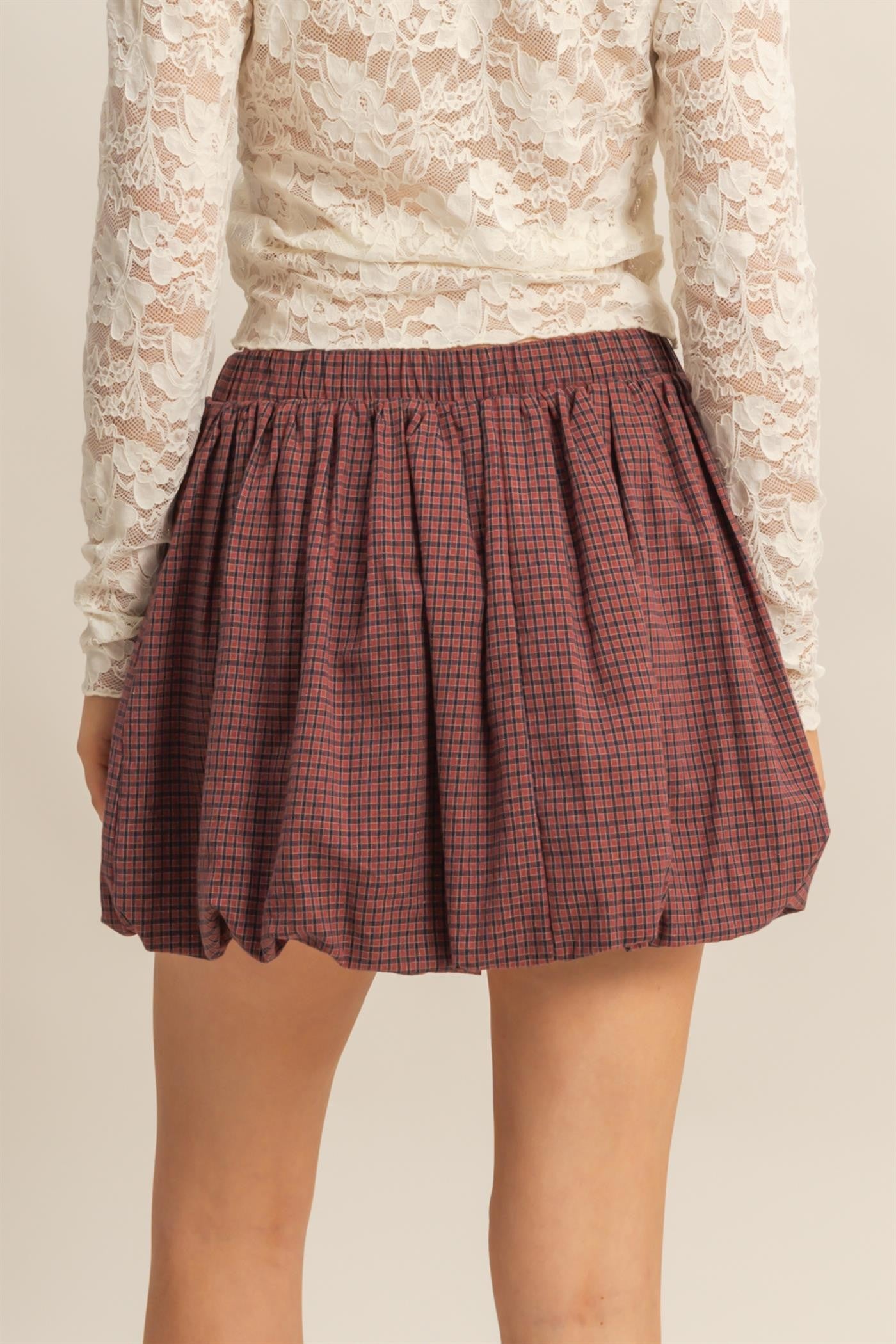 VINTAGE CHECKERED PUFF MINI SKIRT